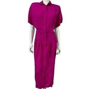 Vintage 90s HEARTS Fuchsia Polka Dot Midi Dress Size 10